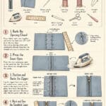 An illustrated step-by-step sewing guide for hand-sewing a zipper, with all the tools needed, four main steps, and clear visual instructions on how to sew in a zipper by hand. Text reads Sew Zipper in By Hand and theurbankitten.com.