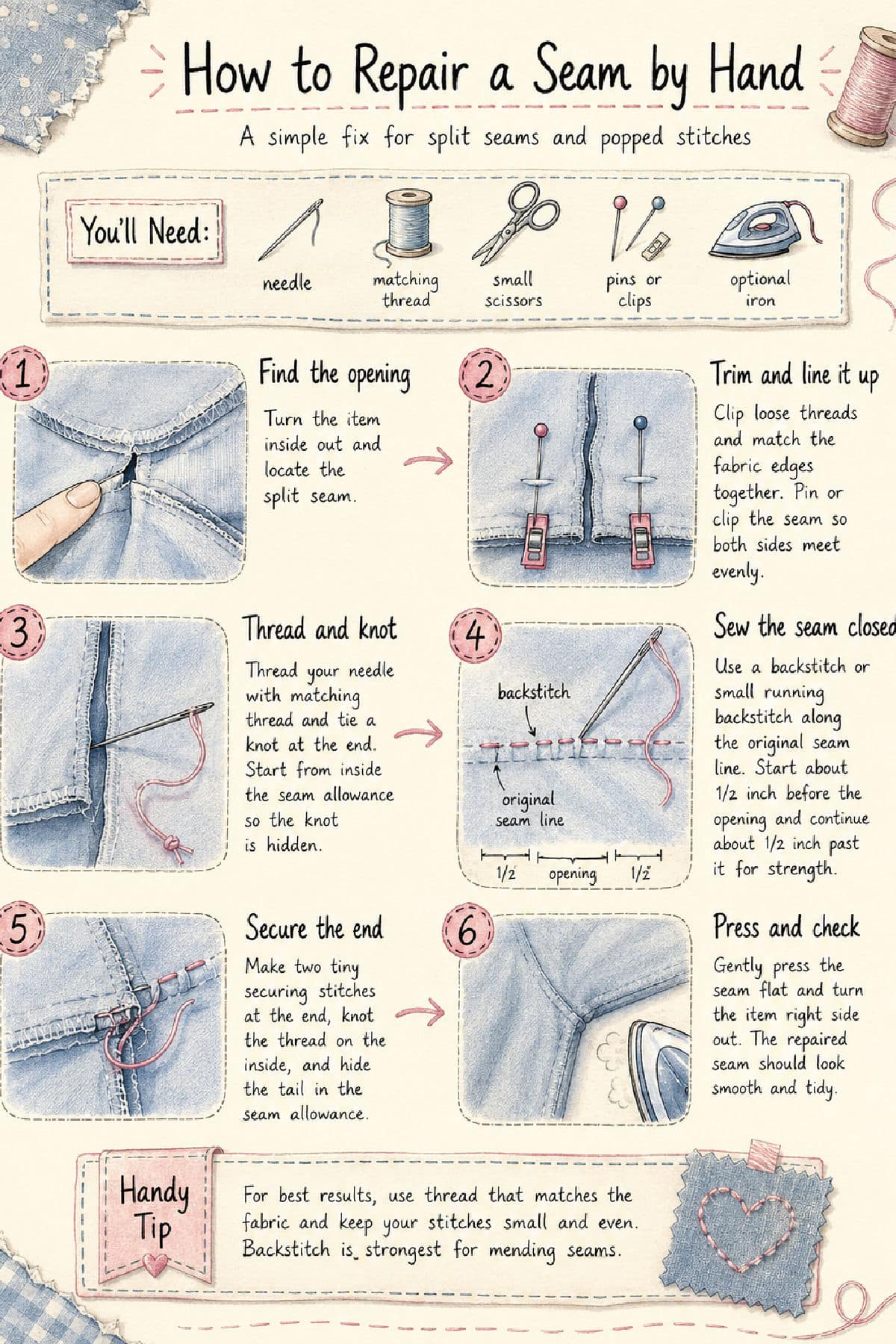 How to Repair a Seam by Hand (No Sewing Machine Required!)